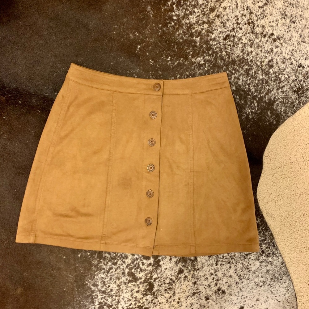 Faux suede button midi skirt